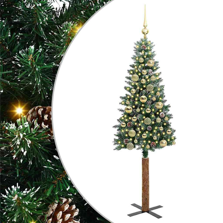 Vidaxl slanke kerstboom groen 150 cm pvc en massief dennenhout