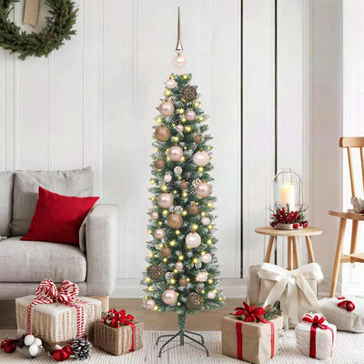 Vidaxl kunstmatige slanke kerstboom groen en wit 120 cm