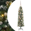 Vidaxl kunstmatige slanke kerstboom met 150 led groen en wit 120 cm