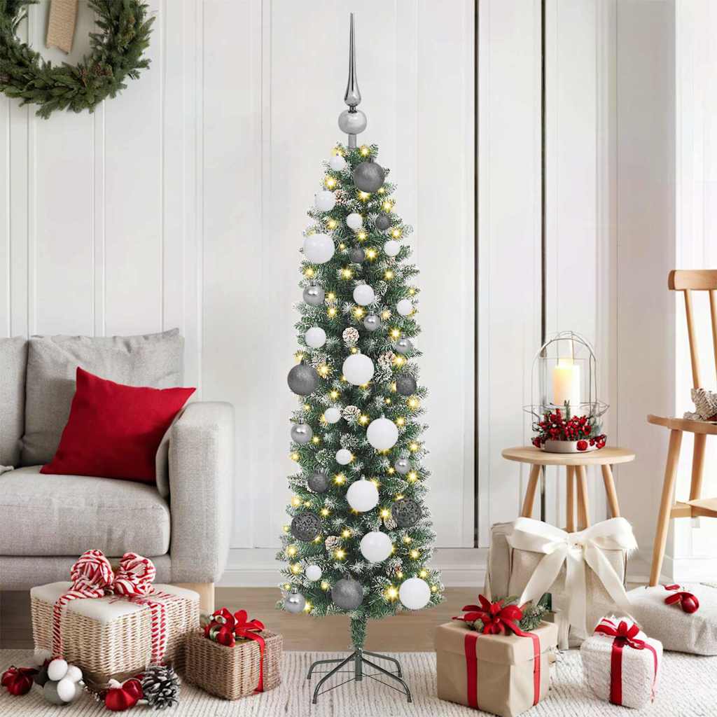 Vidaxl kunstmatige slanke kerstboom met 150 led groen en wit 120 cm