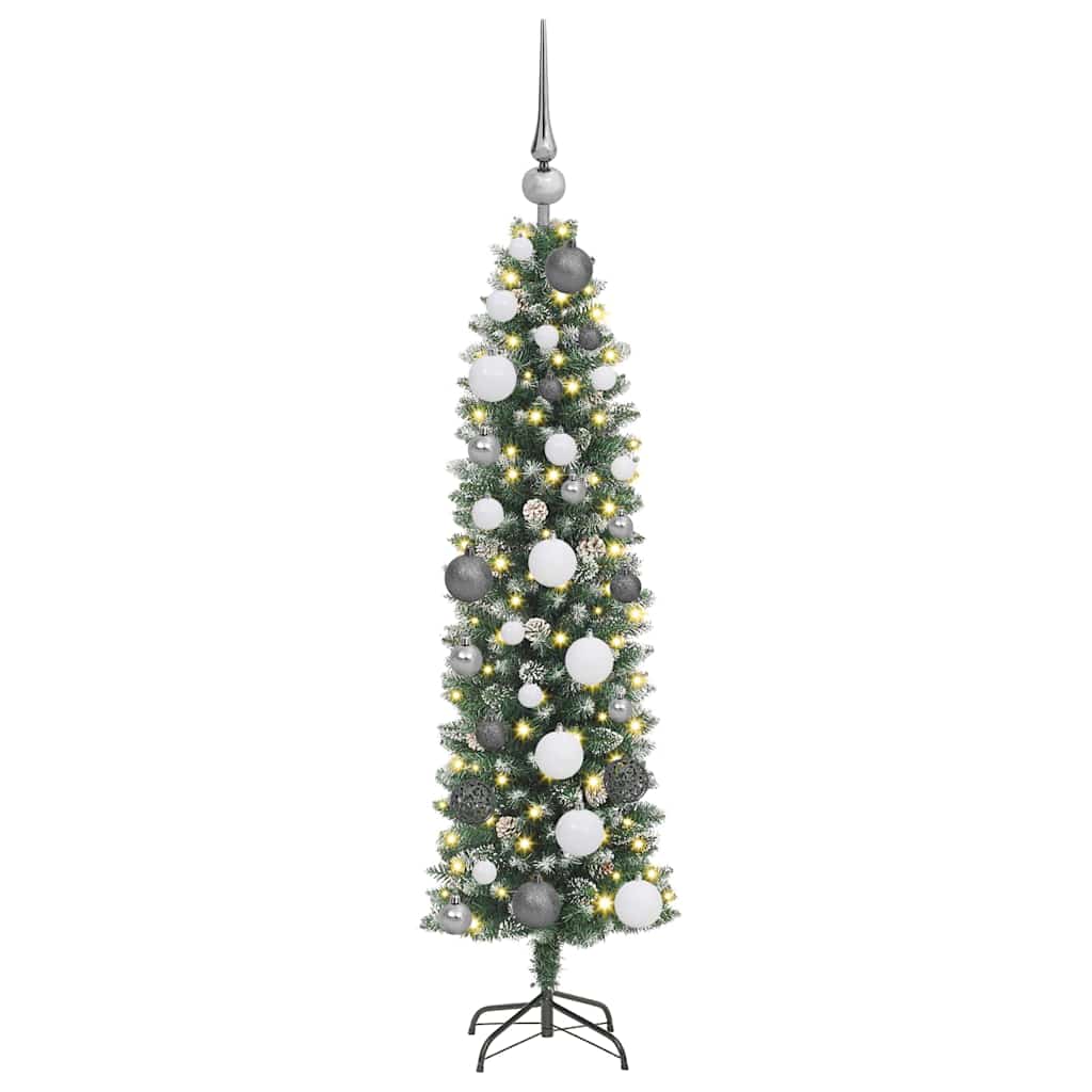 Vidaxl kunstmatige slanke kerstboom met 150 led groen en wit 120 cm