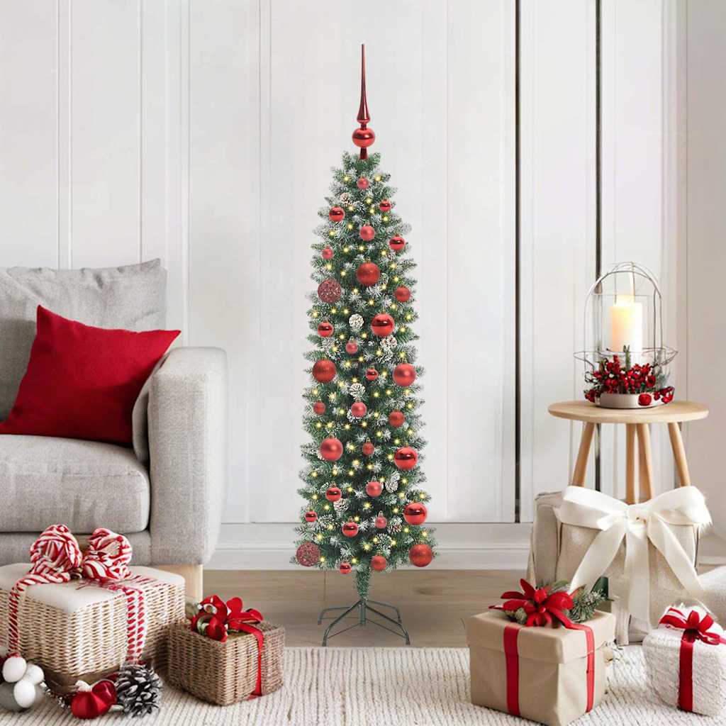 Vidaxl kunstmatige slanke kerstboom groen en wit 120 cm