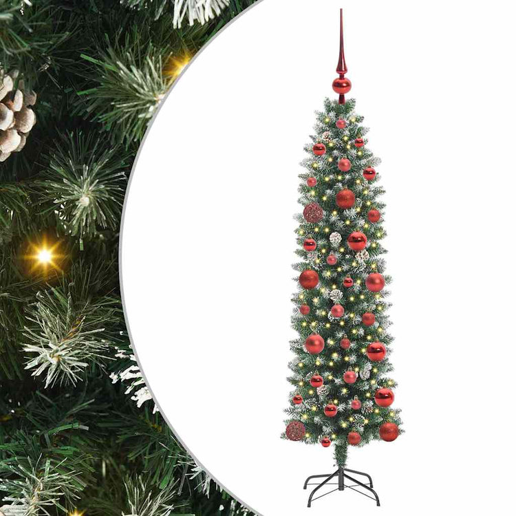 Vidaxl kunstmatige slanke kerstboom groen en wit 120 cm