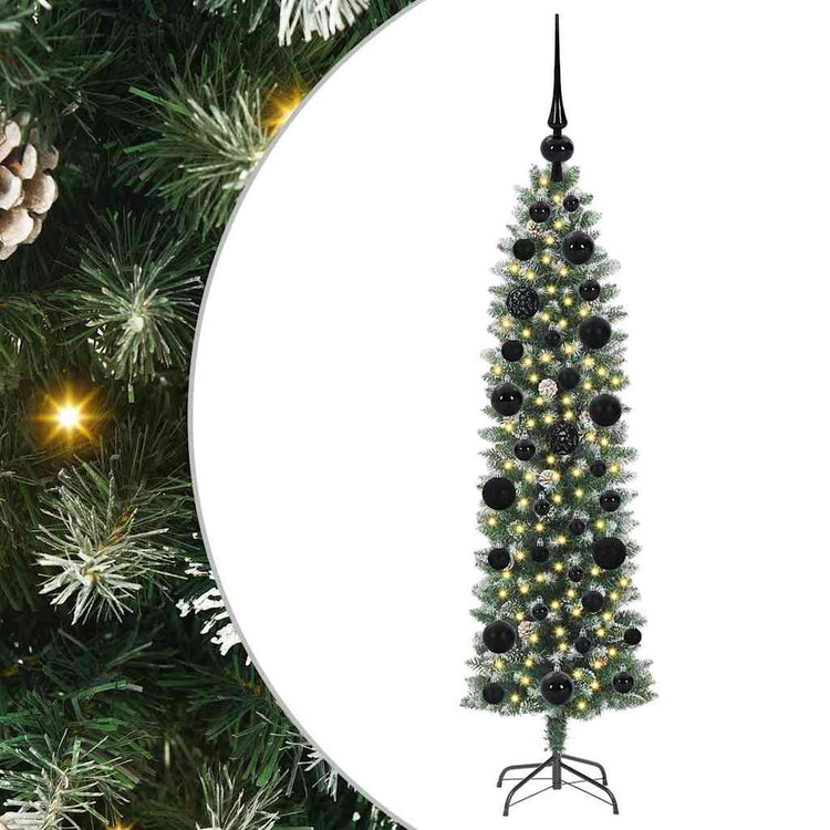 Vidaxl kunstmatige slanke kerstboom groen en wit 120 cm