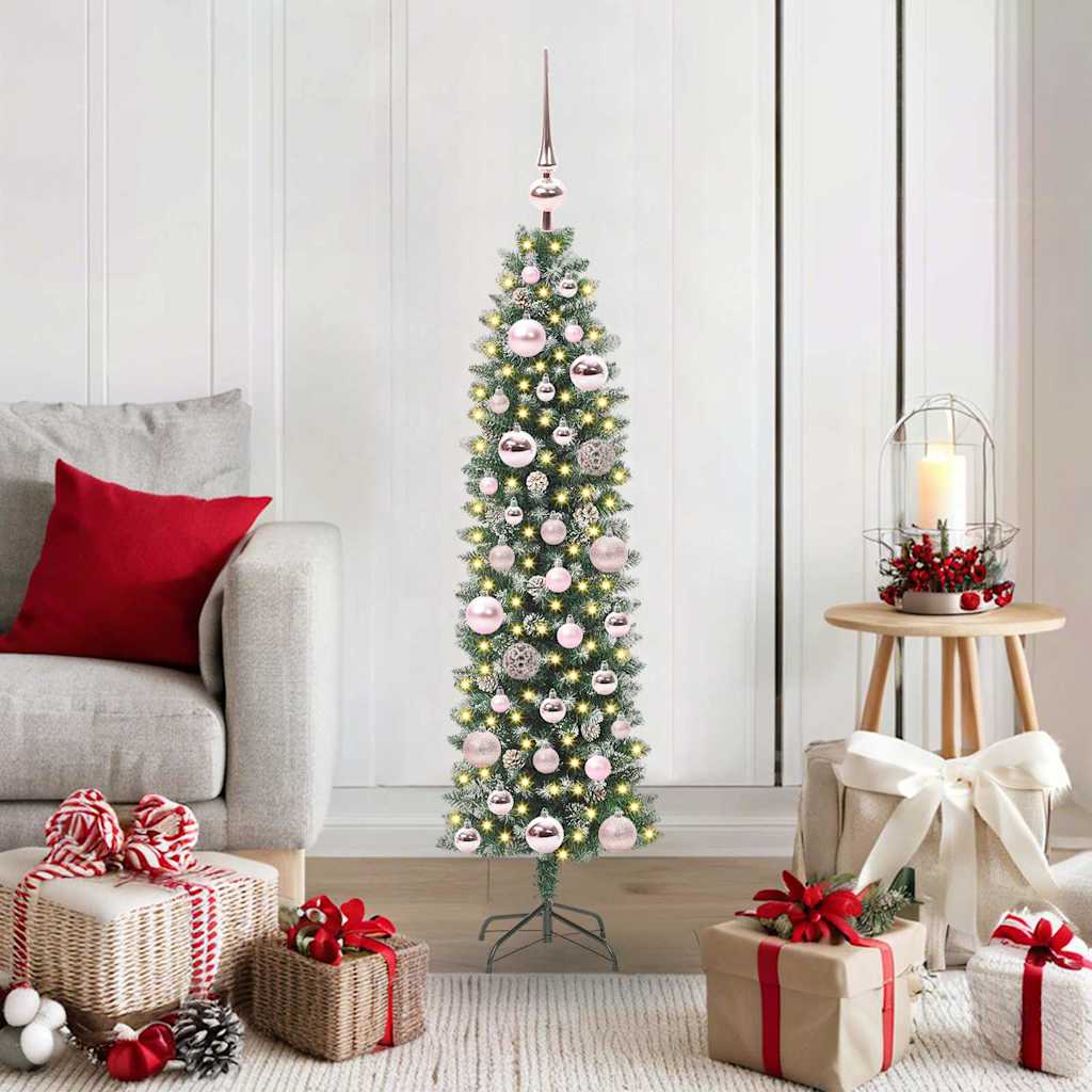 Vidaxl kunstmatige slanke kerstboom groen en wit 120 cm