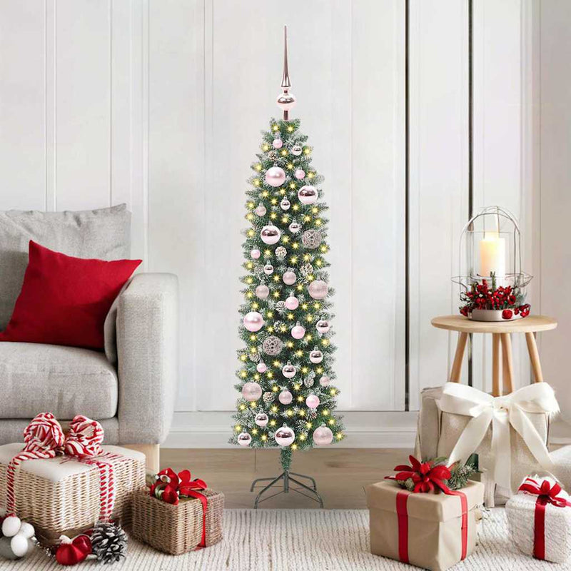 Vidaxl kunstmatige slanke kerstboom met 150 led groen en wit 120 cm