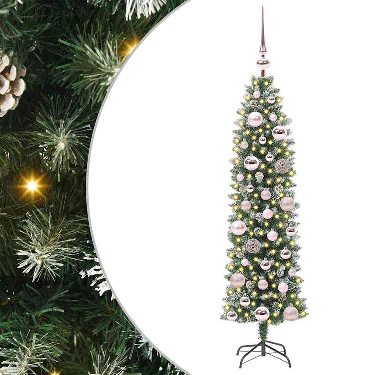 Vidaxl kunstmatige slanke kerstboom groen en wit 120 cm