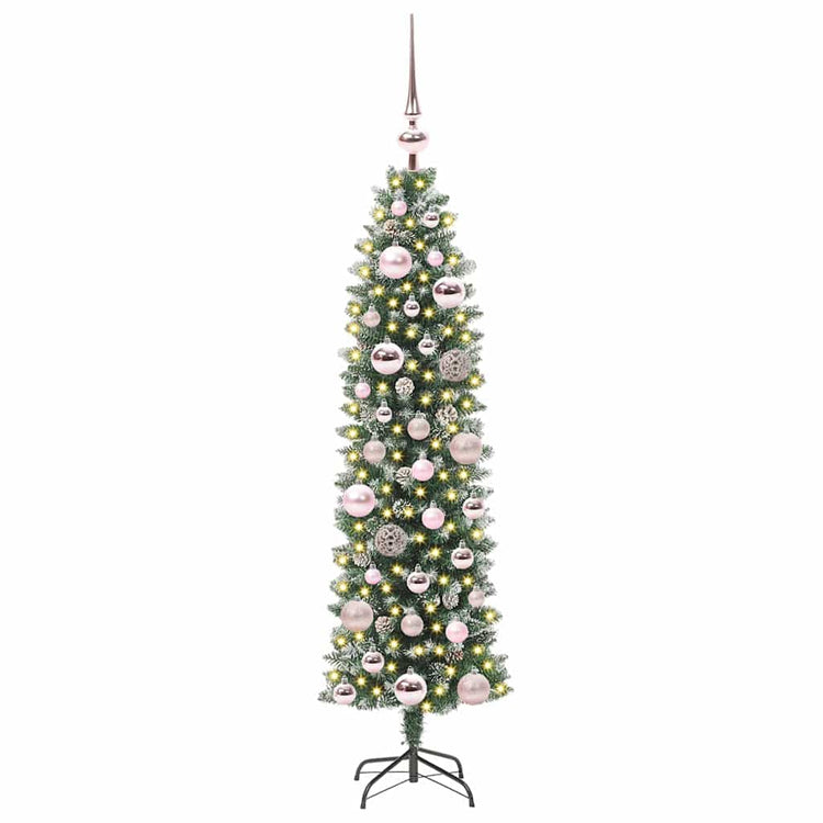 Vidaxl kunstmatige slanke kerstboom groen en wit 120 cm