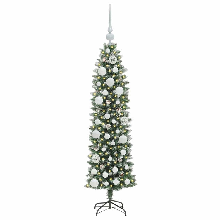 Vidaxl kunstmatige slanke kerstboom groen en wit 120 cm