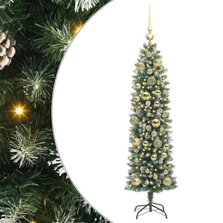 Vidaxl kunstmatige slanke kerstboom groen en wit 120 cm