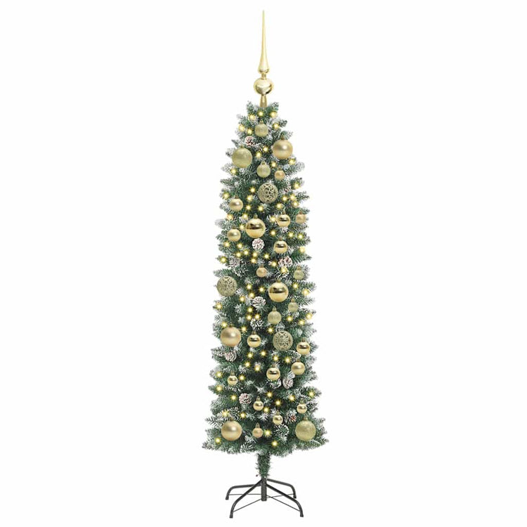 Vidaxl kunstmatige slanke kerstboom groen en wit 120 cm