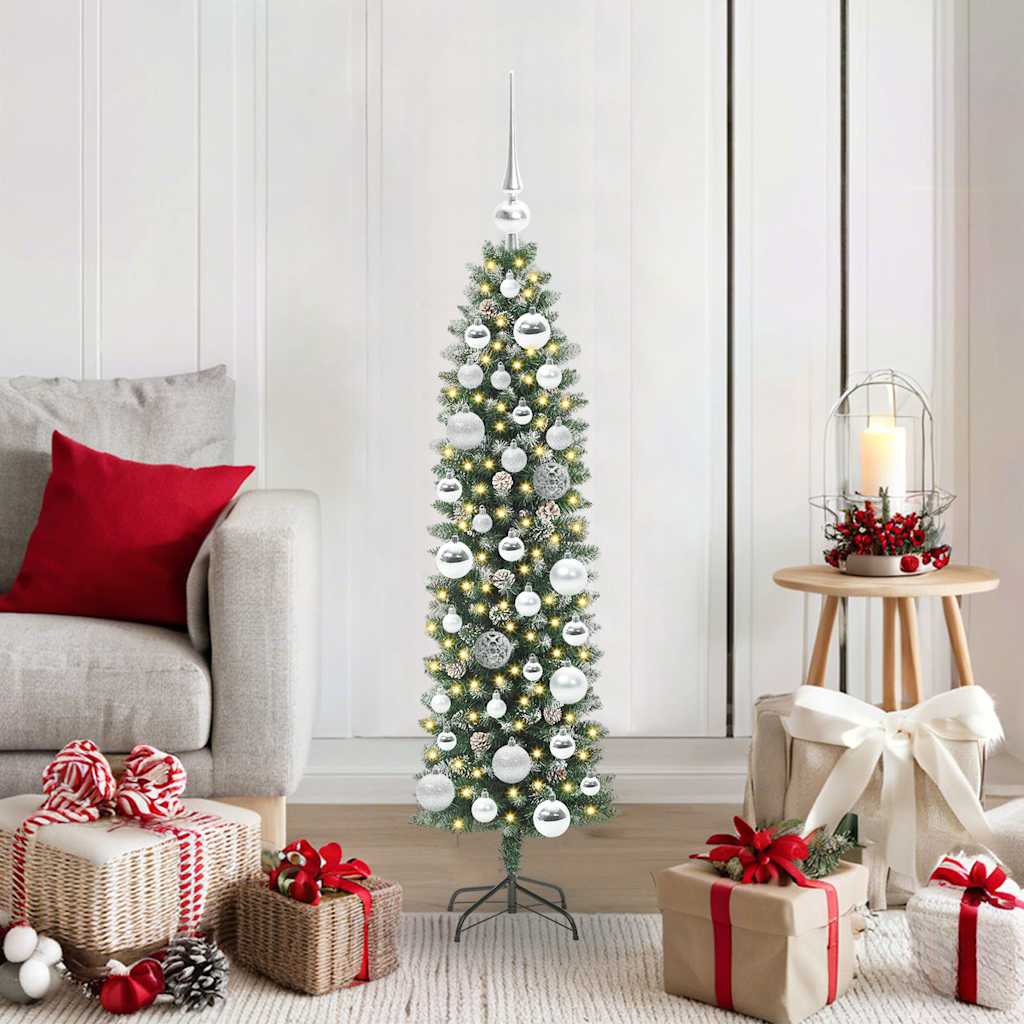 Vidaxl kunstmatige slanke kerstboom groen en wit 120 cm