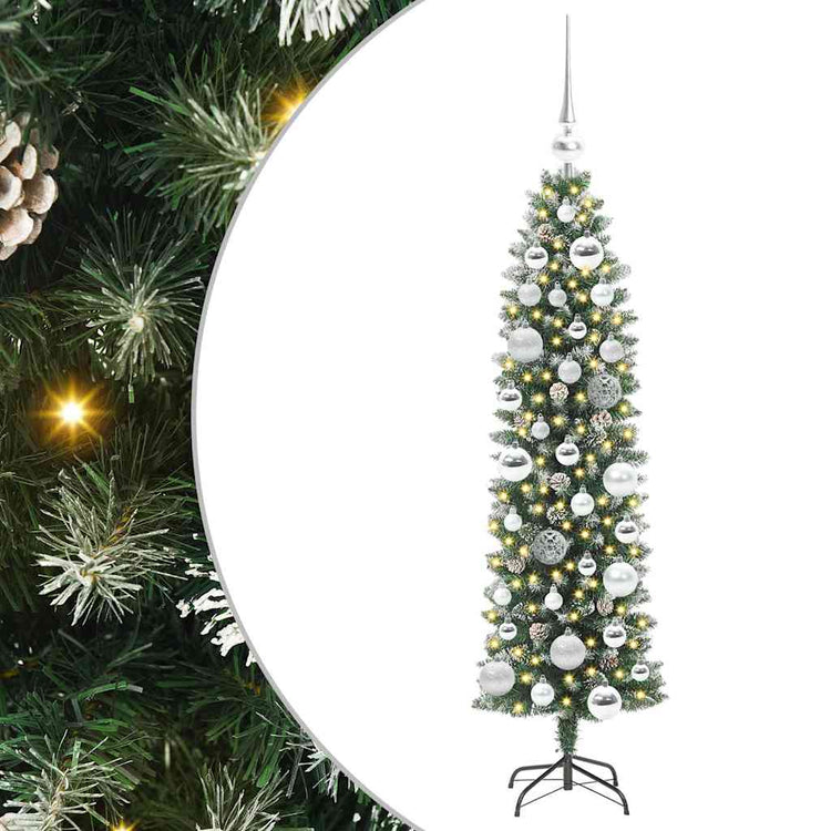 Vidaxl kunstmatige slanke kerstboom groen en wit 120 cm
