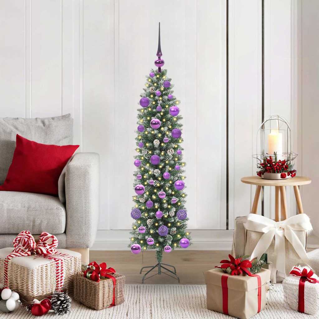 Vidaxl kunstmatige slanke kerstboom groen en wit 120 cm