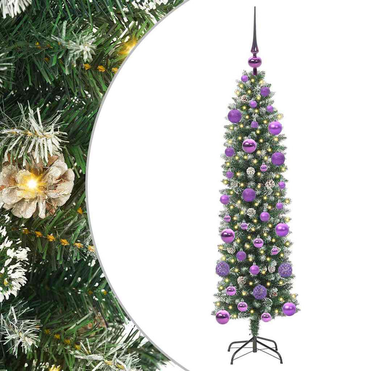 Vidaxl kunstmatige slanke kerstboom groen en wit 120 cm