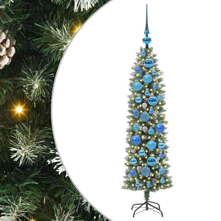 Vidaxl kunstmatige slanke kerstboom groen en wit 120 cm