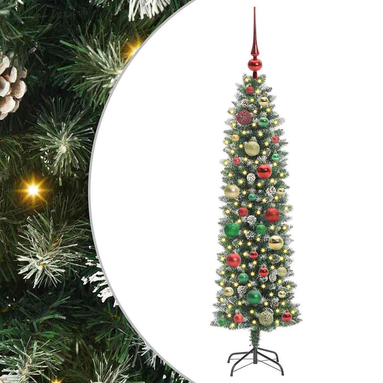 Vidaxl kunstmatige slanke kerstboom groen en wit 120 cm