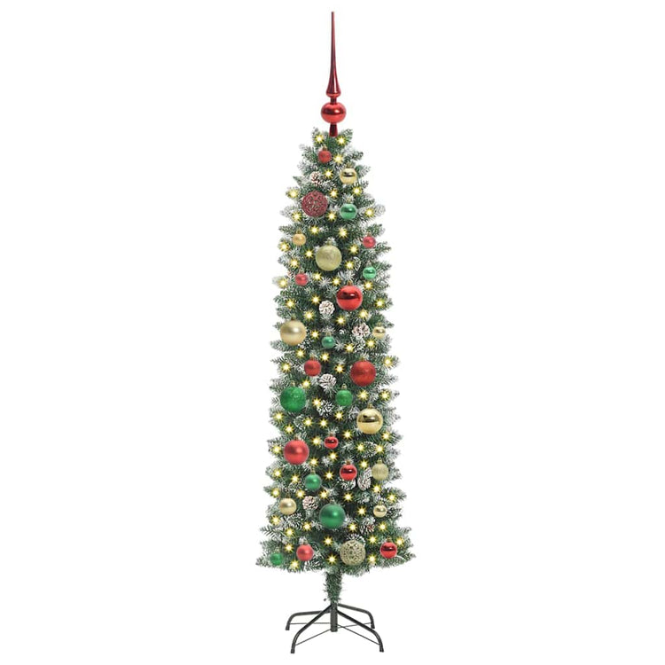 Vidaxl kunstmatige slanke kerstboom groen en wit 120 cm
