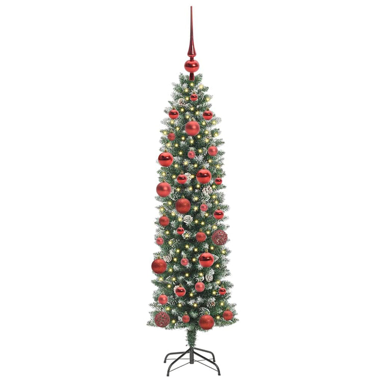 Vidaxl kunstmatige slanke kerstboom groen en wit 150 cm