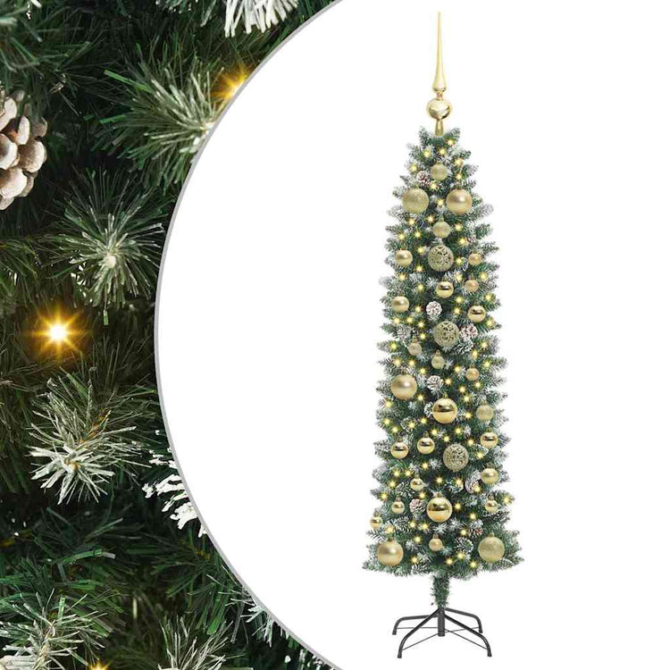 Vidaxl kunstmatige slanke kerstboom groen en wit 150 cm
