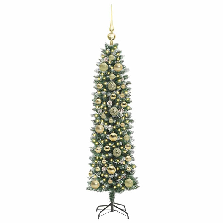 Vidaxl kunstmatige slanke kerstboom groen en wit 150 cm