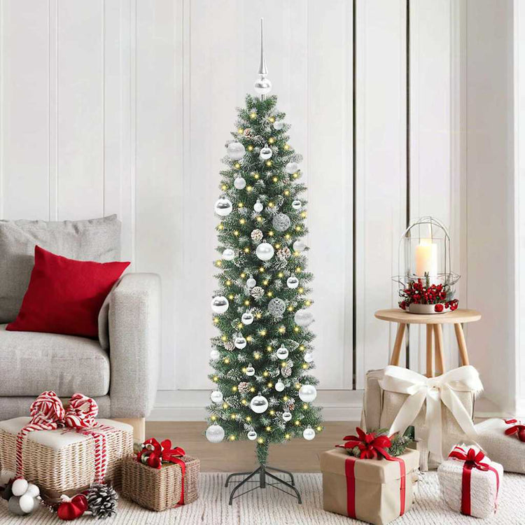 Vidaxl kunstmatige slanke kerstboom groen en wit 150 cm