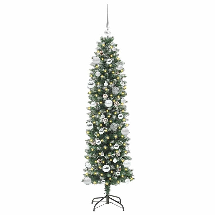 Vidaxl kunstmatige slanke kerstboom groen en wit 150 cm