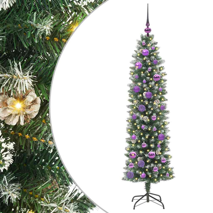 Vidaxl kunstmatige slanke kerstboom groen en wit 150 cm