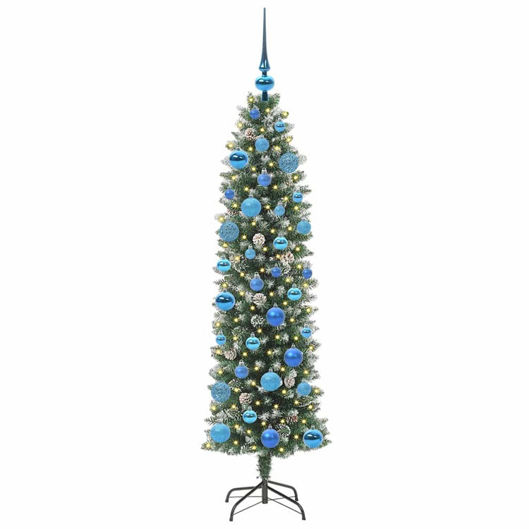 Vidaxl kunstmatige slanke kerstboom groen en wit 150 cm