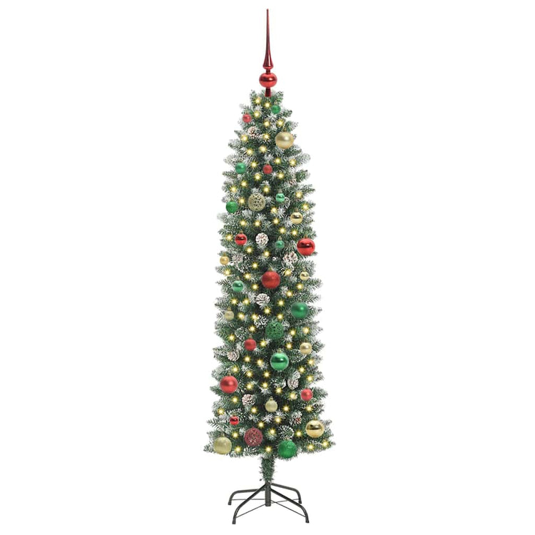 Vidaxl kunstmatige slanke kerstboom groen en wit 150 cm