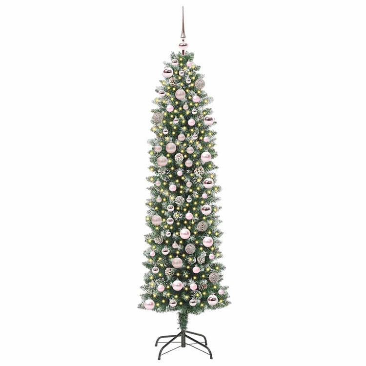 Vidaxl kunstmatige slanke kerstboom groen en wit 180 cm