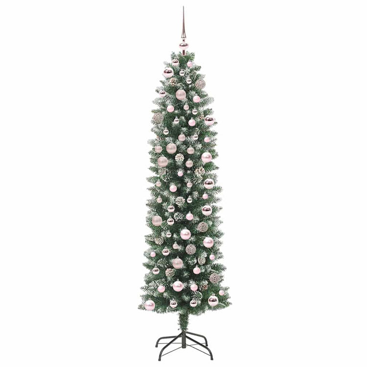 Vidaxl kunstmatige slanke kerstboom groen en wit 180 cm
