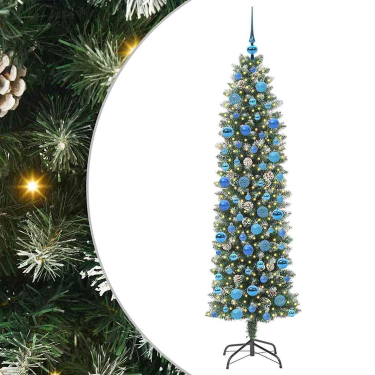 Vidaxl kunstmatige slanke kerstboom groen en wit 180 cm