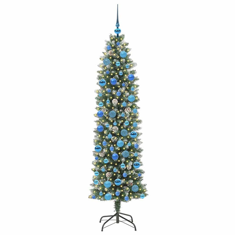 Vidaxl kunstmatige slanke kerstboom groen en wit 180 cm