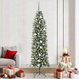 Vidaxl kunstmatige slanke kerstboom groen en wit 210 cm - afbeelding 1