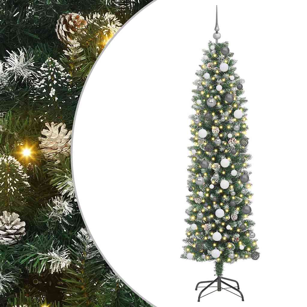 Vidaxl kunstmatige slanke kerstboom met 300 led groen en wit 210 cm