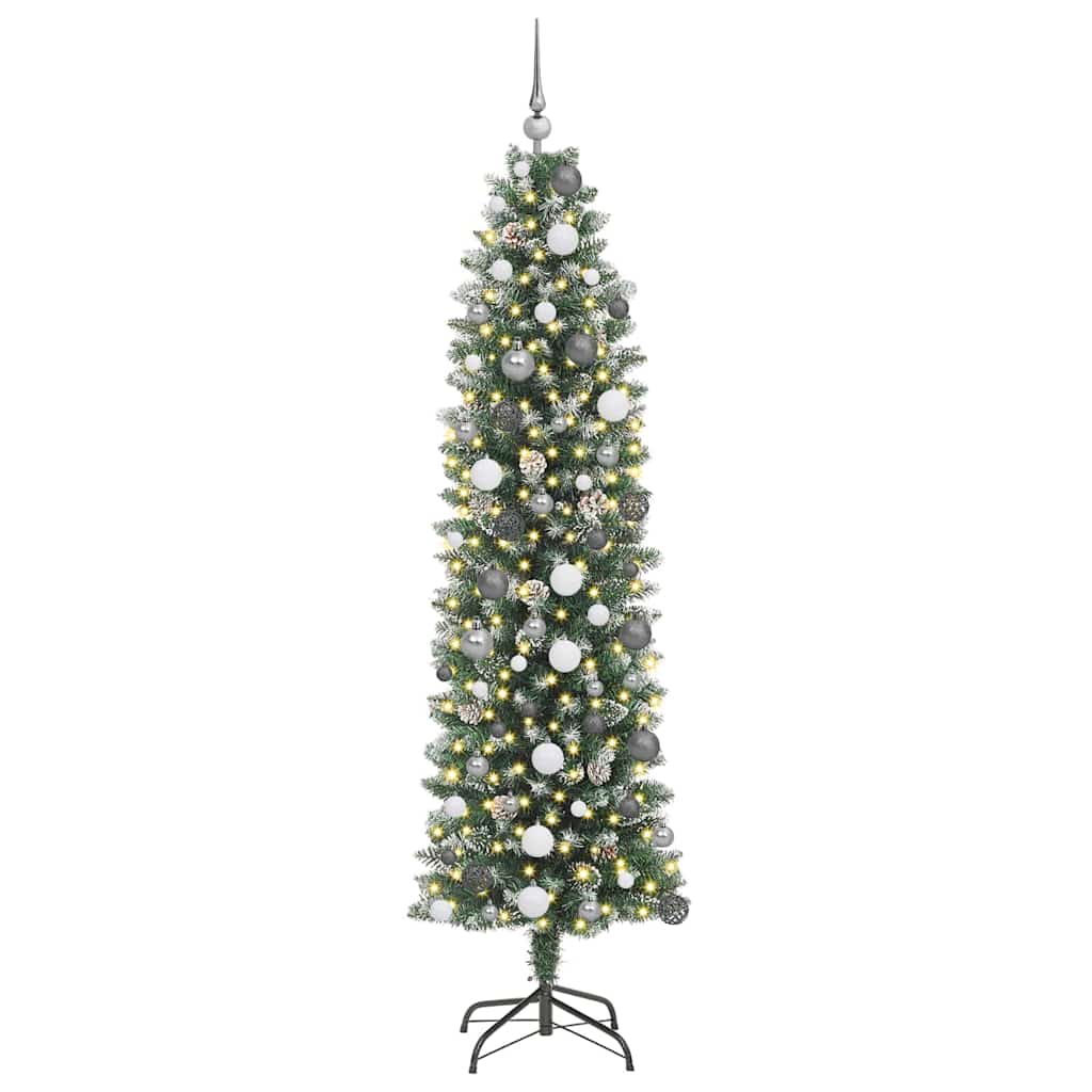 Vidaxl kunstmatige slanke kerstboom met 300 led groen en wit 210 cm