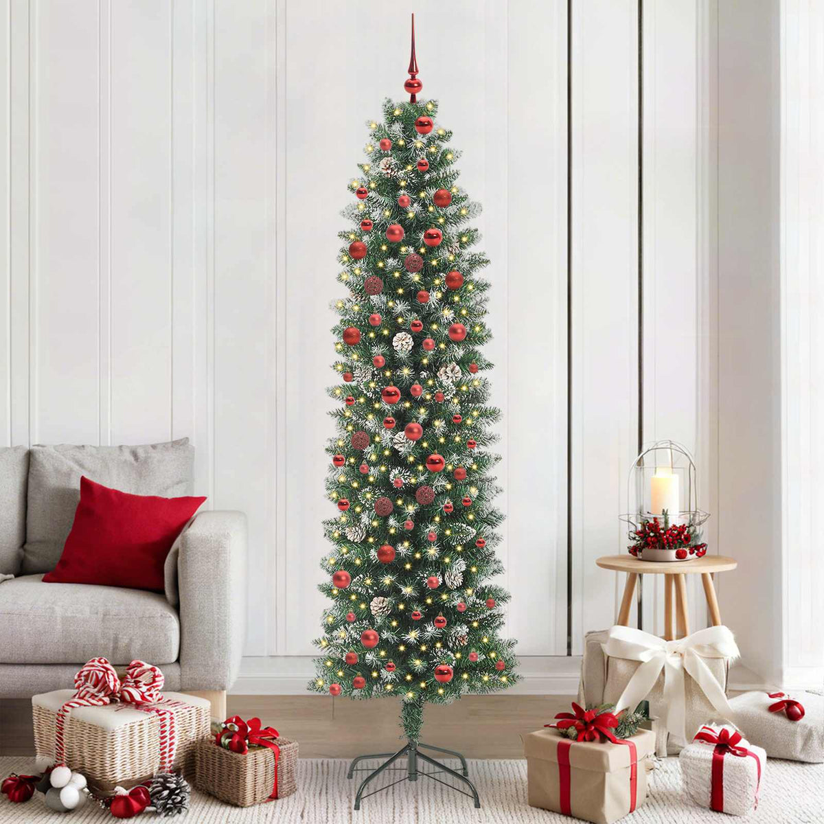 Vidaxl kunstmatige slanke kerstboom groen en wit 210 cm