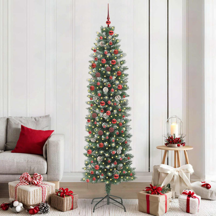 Vidaxl kunstmatige slanke kerstboom groen en wit 210 cm