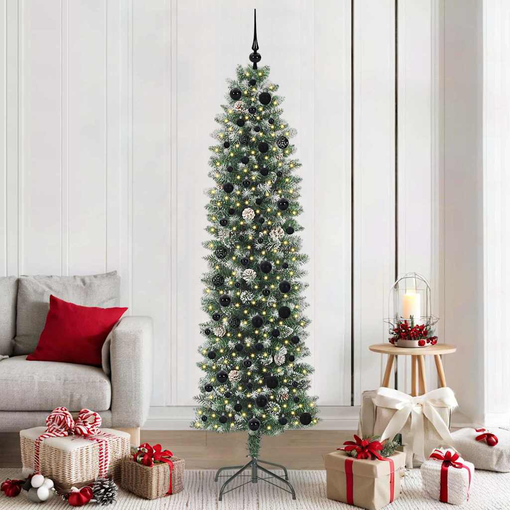 Vidaxl kunstmatige slanke kerstboom groen en wit 210 cm