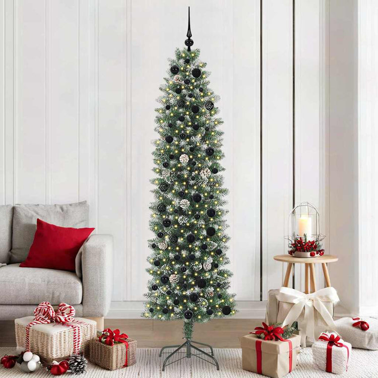 Vidaxl kunstmatige slanke kerstboom groen en wit 210 cm