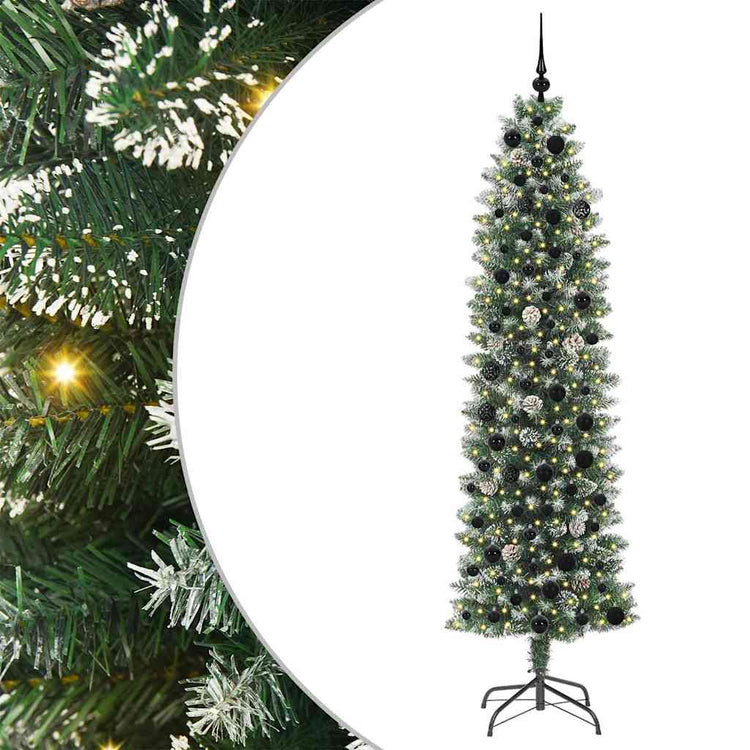 Vidaxl kunstmatige slanke kerstboom groen en wit 210 cm