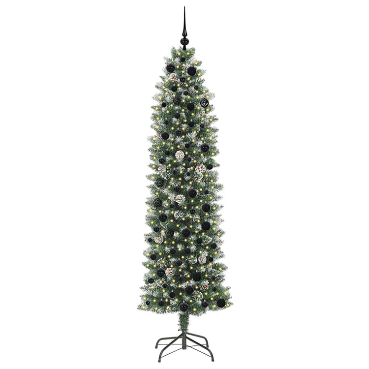 Vidaxl kunstmatige slanke kerstboom groen en wit 210 cm