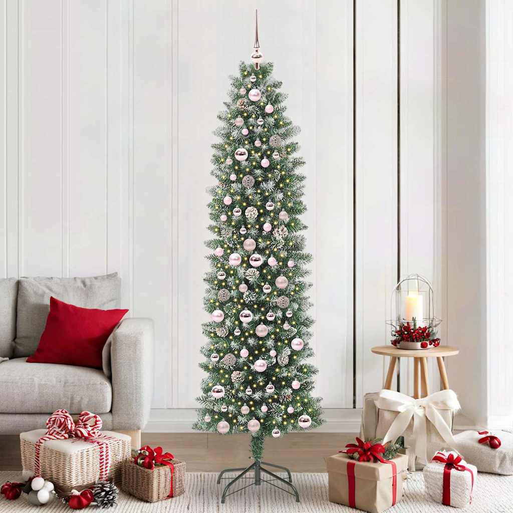 Vidaxl kunstmatige slanke kerstboom groen en wit 210 cm