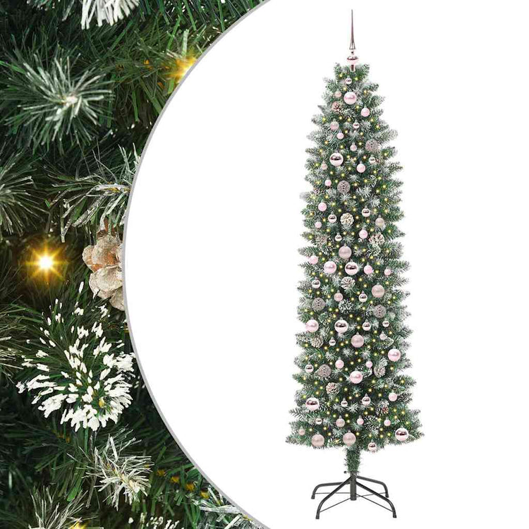 Vidaxl kunstmatige slanke kerstboom groen en wit 210 cm