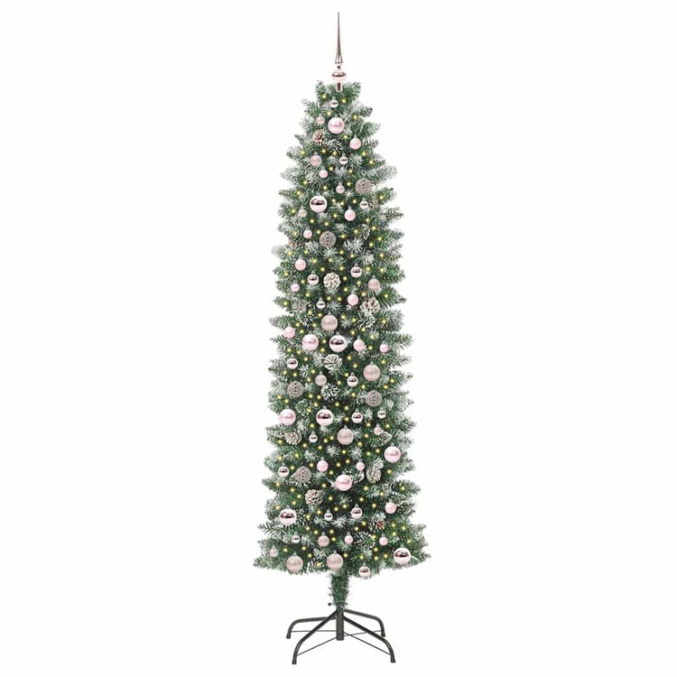 Vidaxl kunstmatige slanke kerstboom groen en wit 210 cm