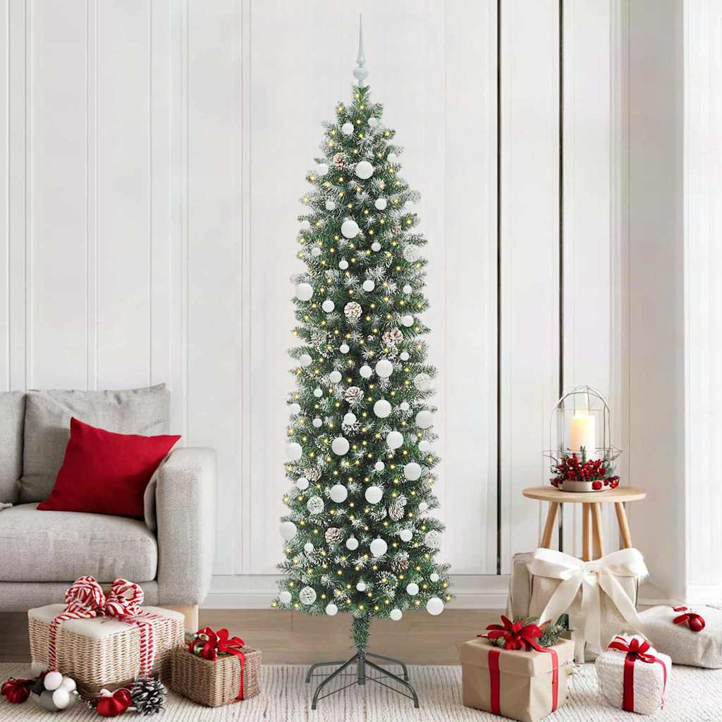Vidaxl kunstmatige slanke kerstboom groen en wit 210 cm