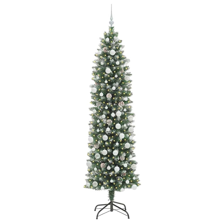 Vidaxl kunstmatige slanke kerstboom groen en wit 210 cm