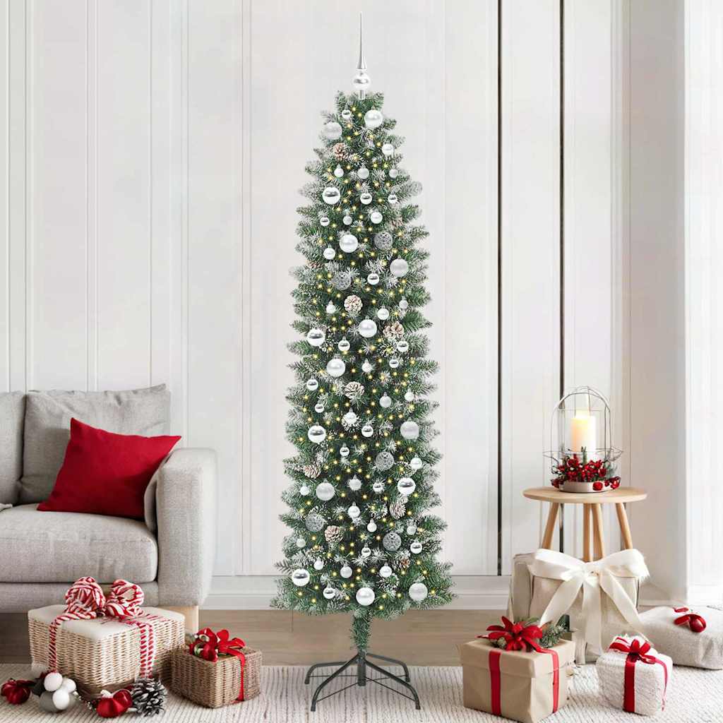 Vidaxl kunstmatige slanke kerstboom groen en wit 210 cm