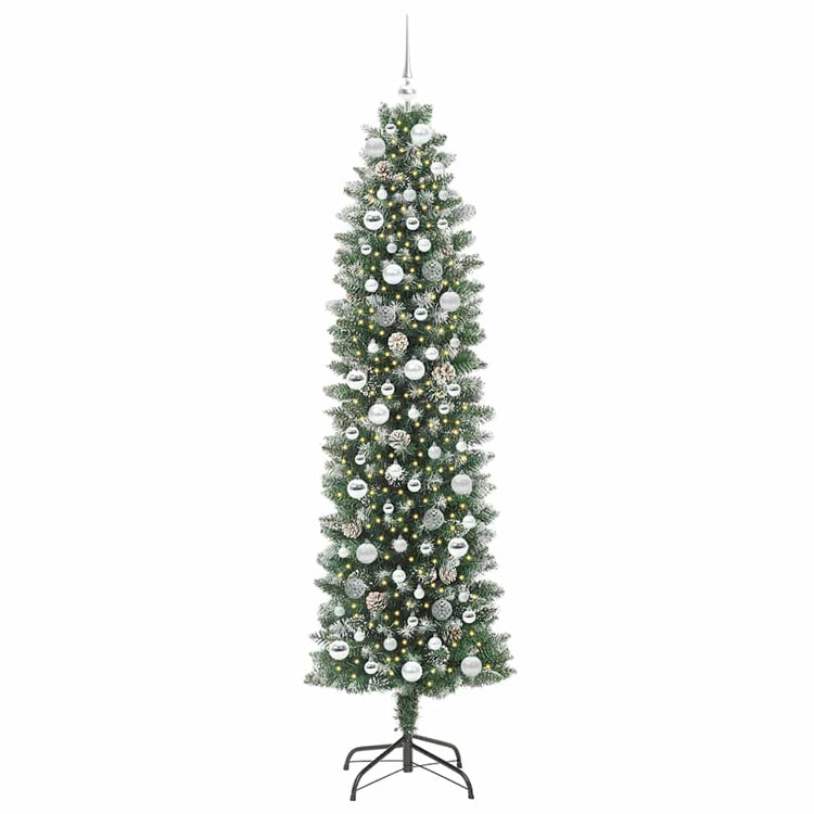 Vidaxl kunstmatige slanke kerstboom groen en wit 210 cm